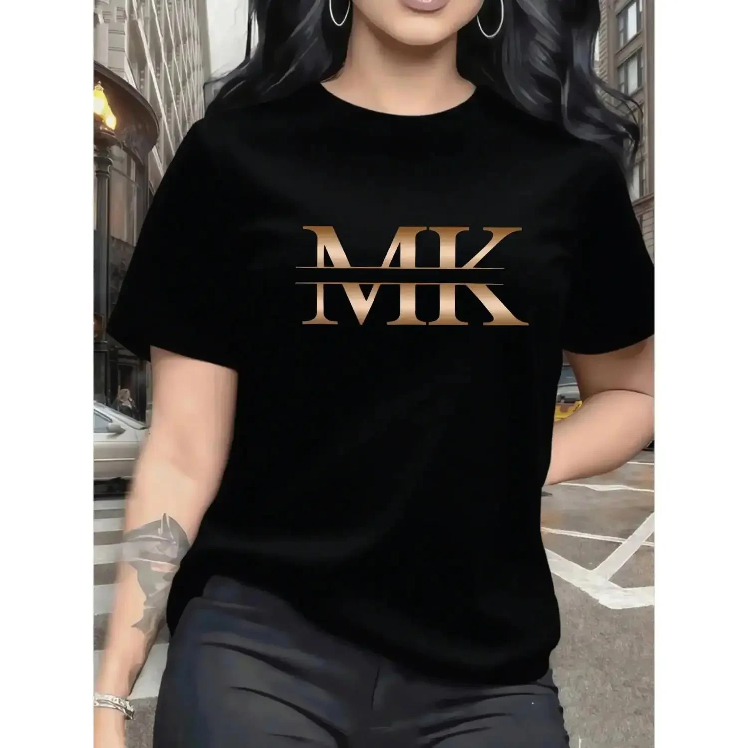 Women Stylish Cotton Graphic T-Shirt Short Sleeve Casual Daily Wear Tee