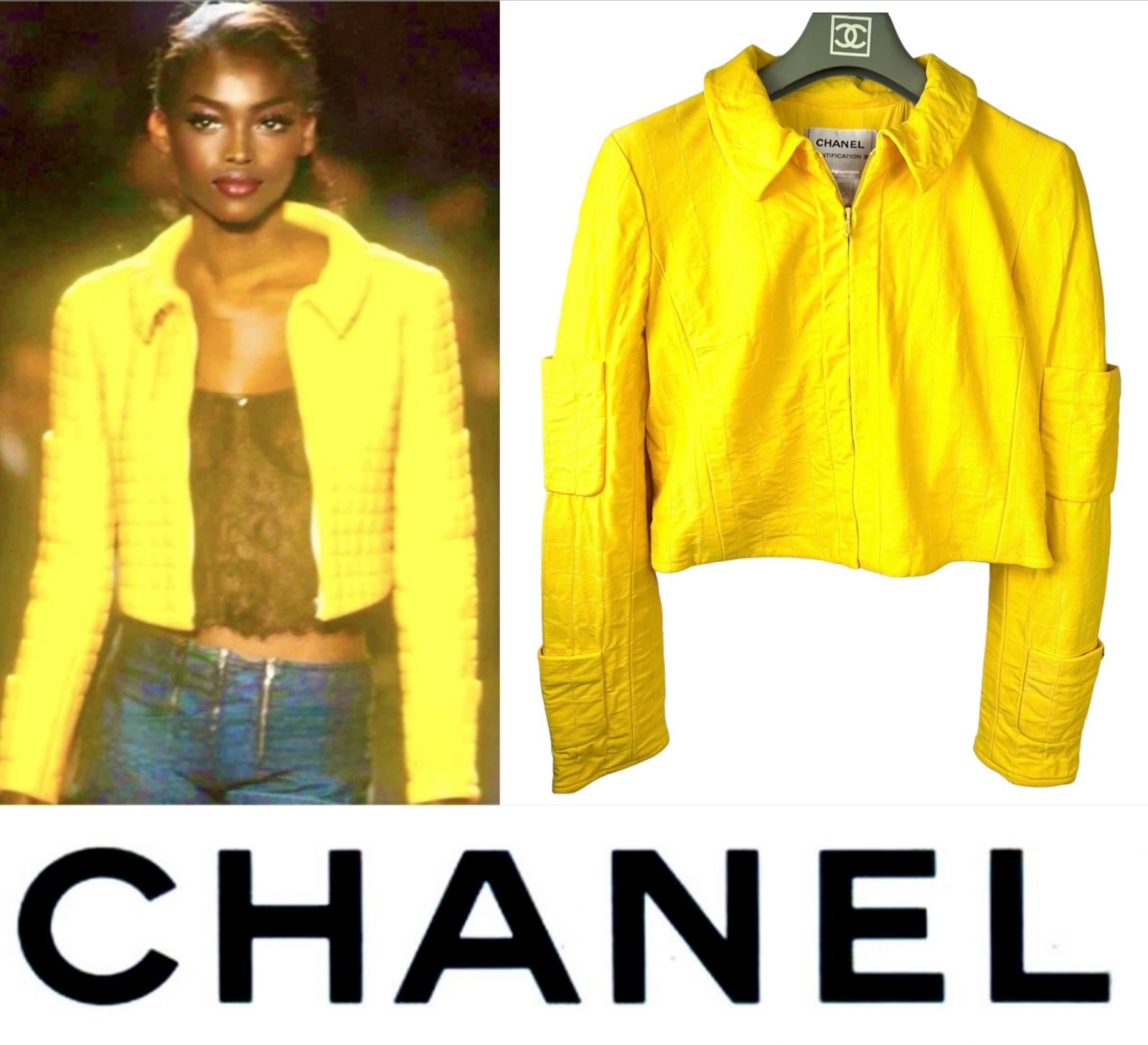 Chanel Vintage 2000 Yellow Jacket 36 38 40 4 6 8 Coat Top Black CC Op Taylor S M