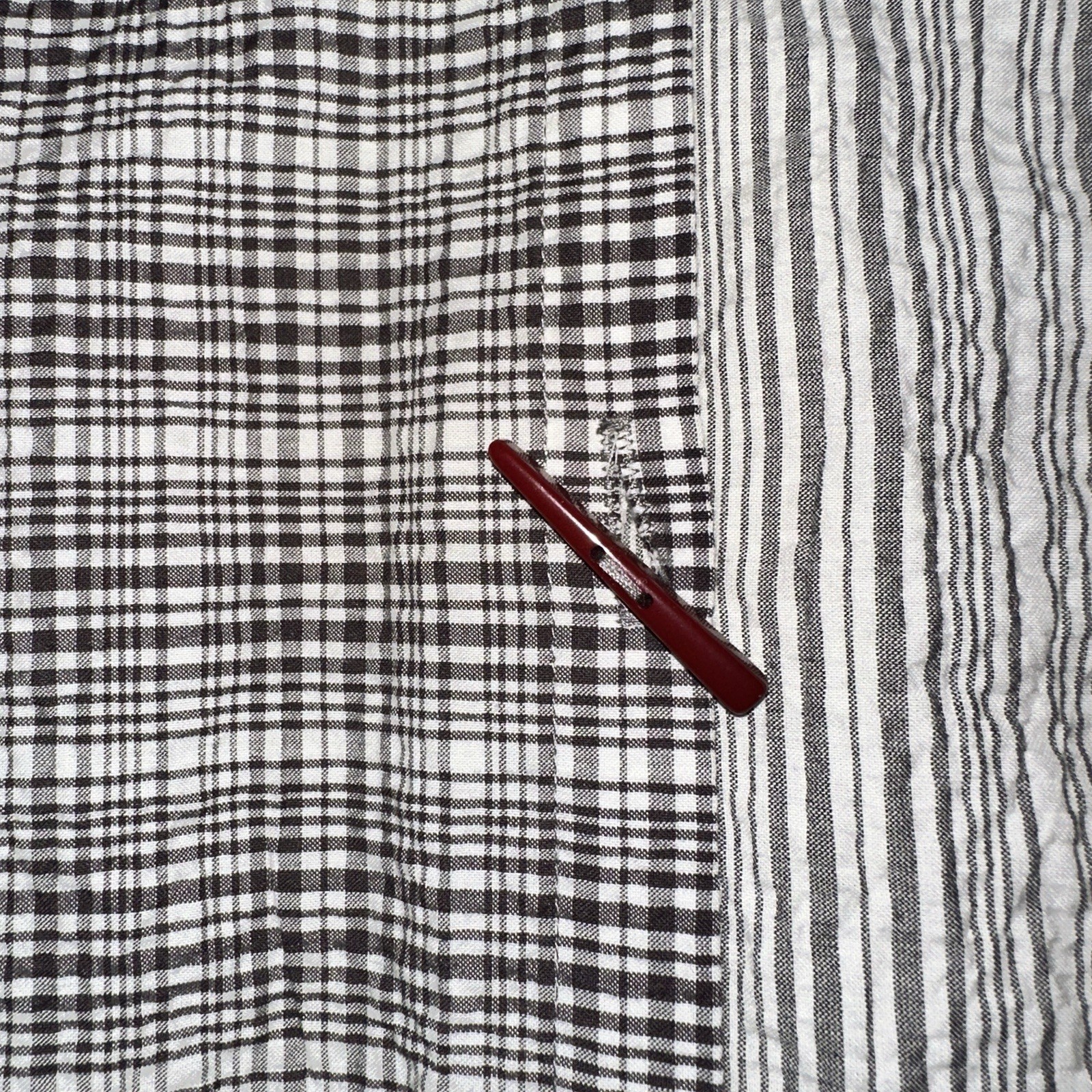 Ali Miles NWT Toggle Button Tunic Plus Size 1X Plaid Stripe Crinkle Wire Collar