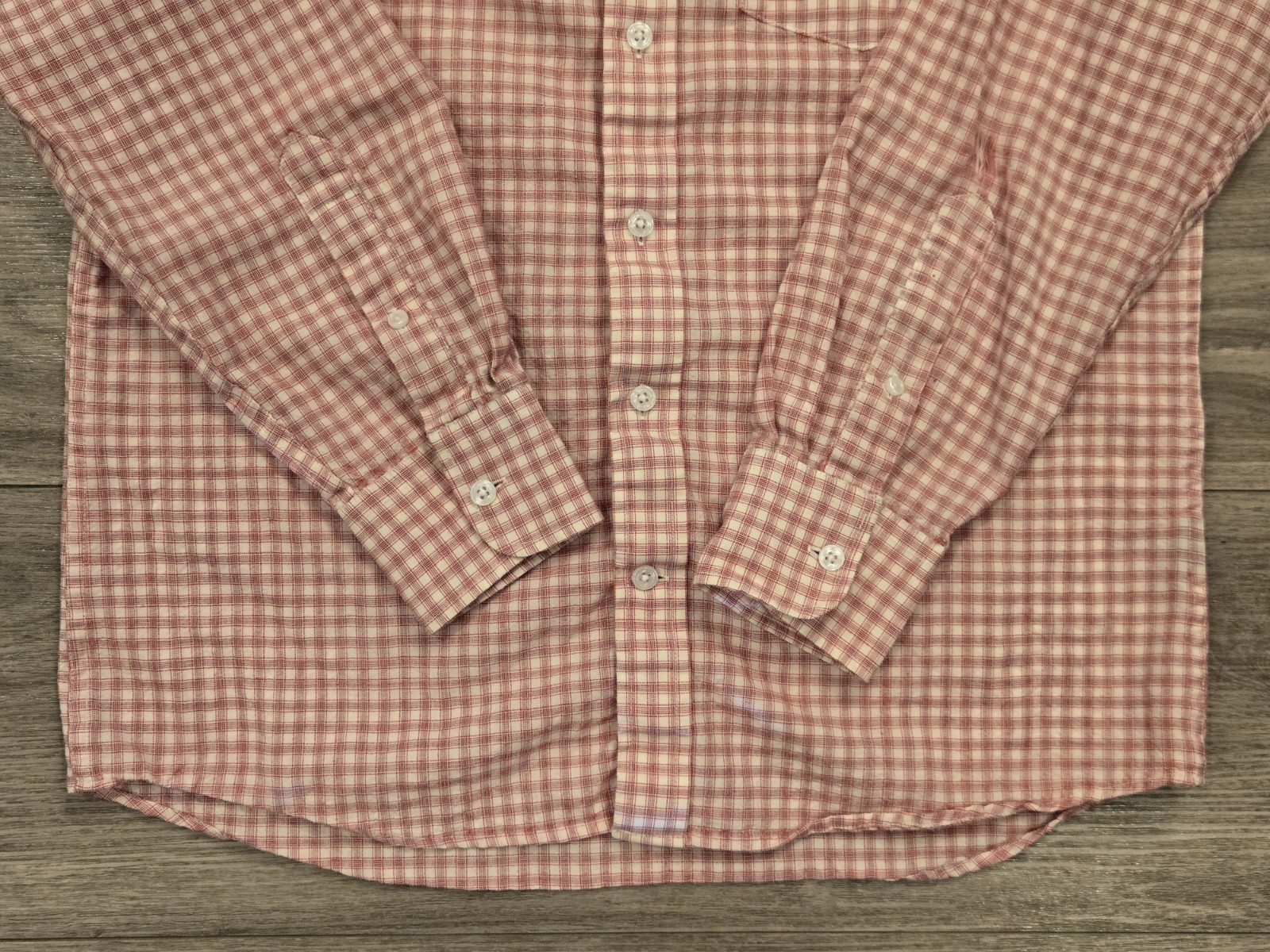 Wool And Prince Shirt Men’s Medium Plaid Worsted Wool Button Up Plaid Salmon EUC