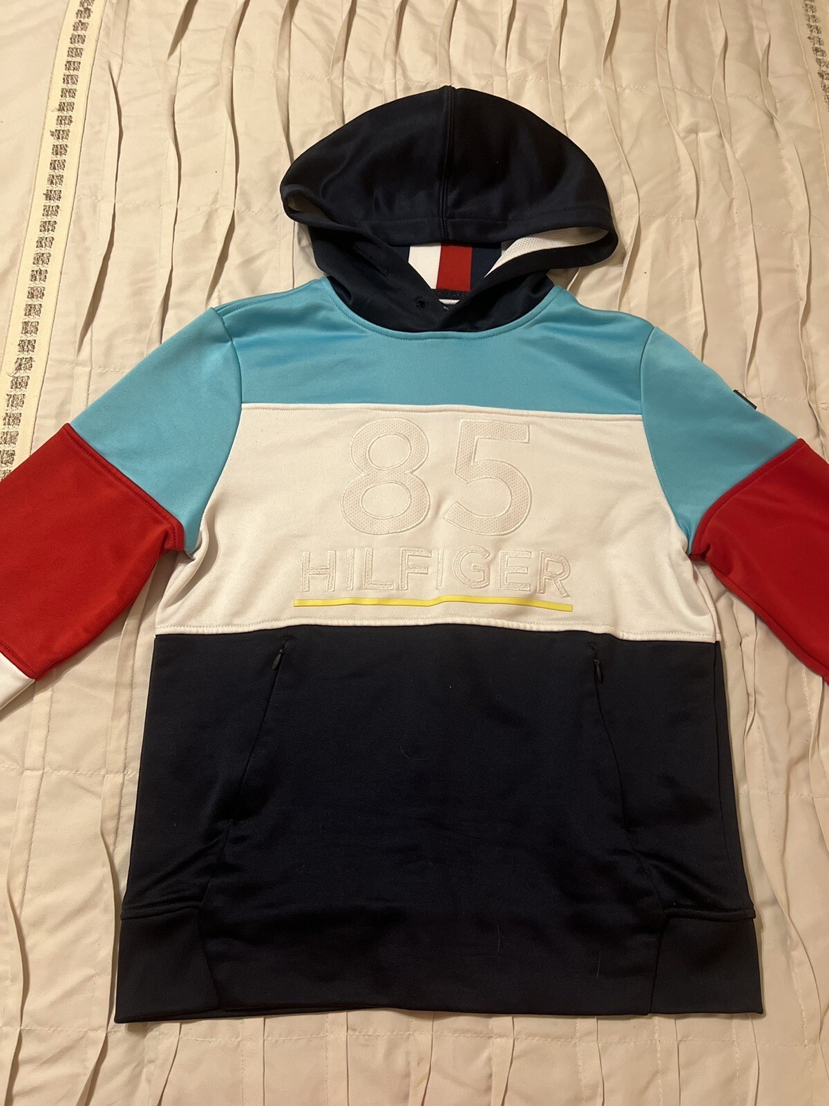 Tommy Hilfiger Men’s Size XS 85 Hilfiger Hoodie Zip Pockets Multi Color Block