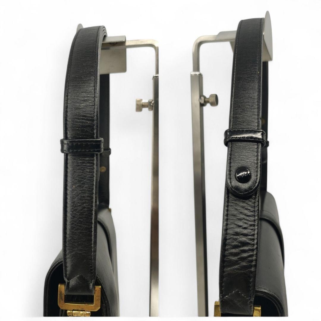 CELINE Black Leather Horse Carriage Shoulder Bag Gold Hardware Auth