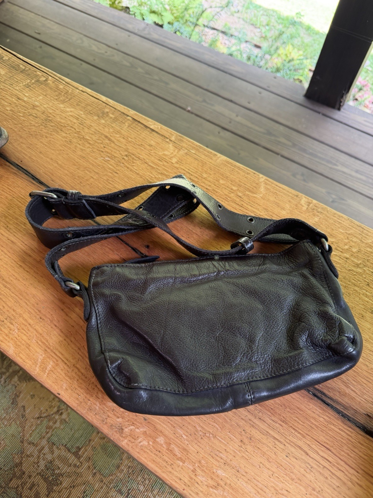 Black Pebbled Crossbody Bag Zip Closure Adjustable Strap