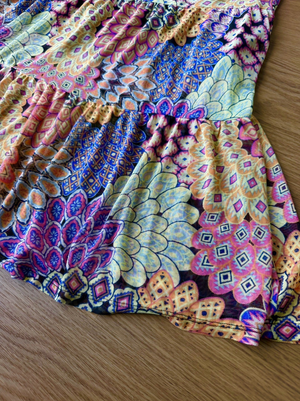 Harlow & Rose Boho Floral Tiered Skirt Women’s Size L Colorful Lined Midi