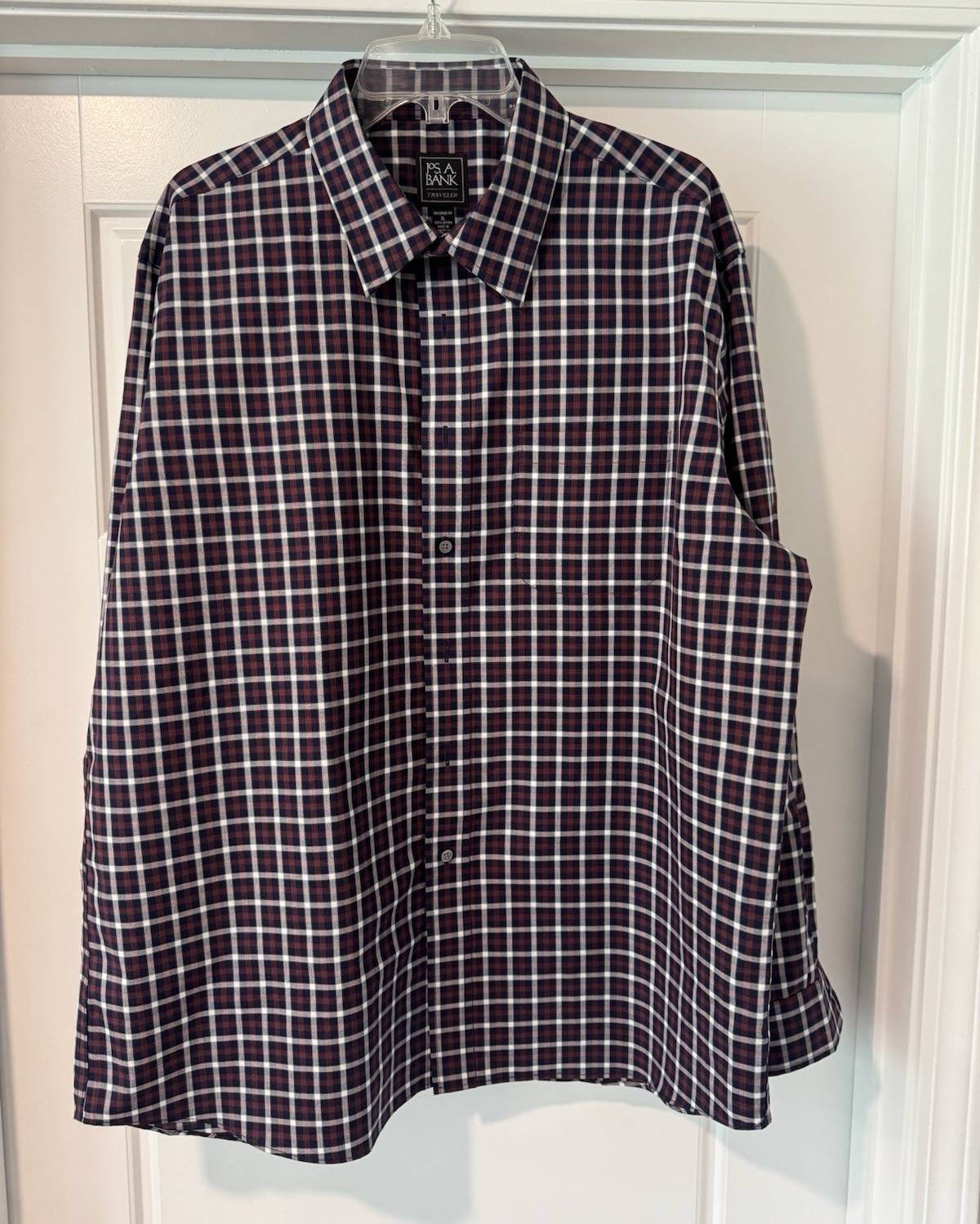 Jos. A. Bank Men’s Burgundy Navy White Plaid Woven Long Sleeve Button-Up XL