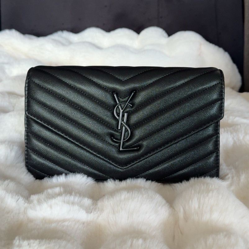 Ysl Saint Laurent Black Wallet and Chain Crossbody Strap