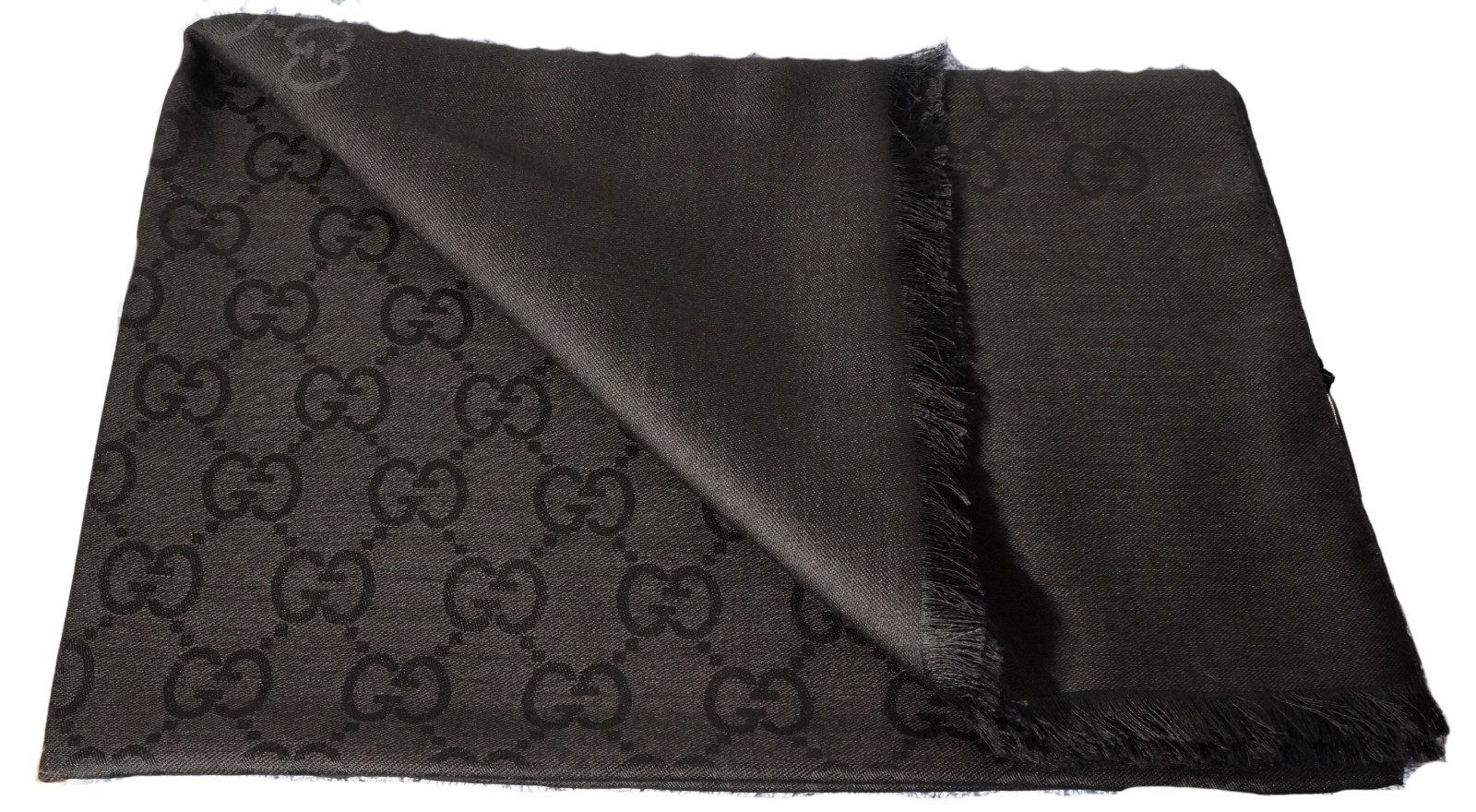 NWT Gucci GG Large Double Jacquard Wool-Silk Blend Black Scarf Shawl ITALY 200cm
