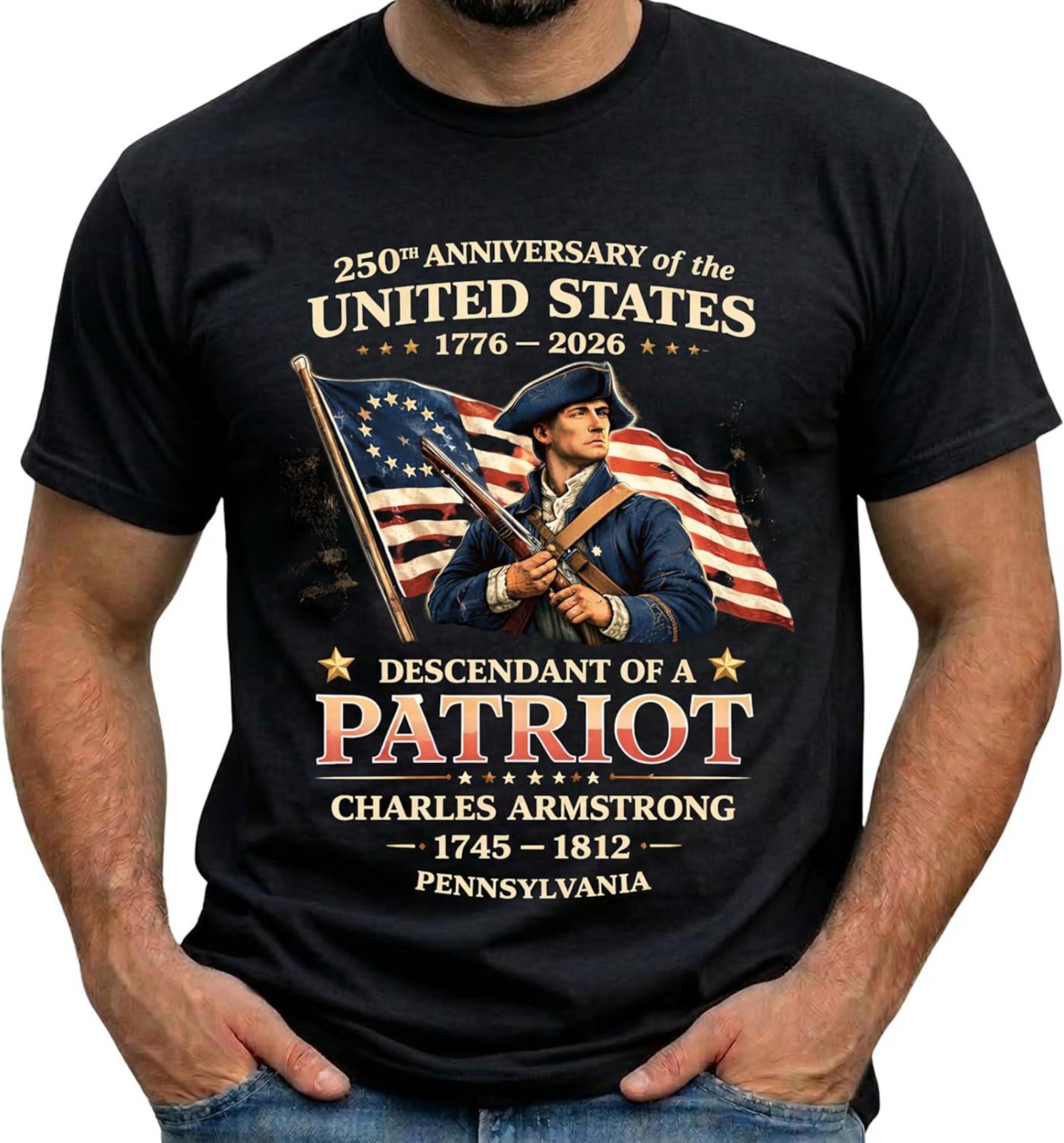Custom Descendant of a Patriot Shirt USA 250th Anniversary 1776-2026 T-Shirt