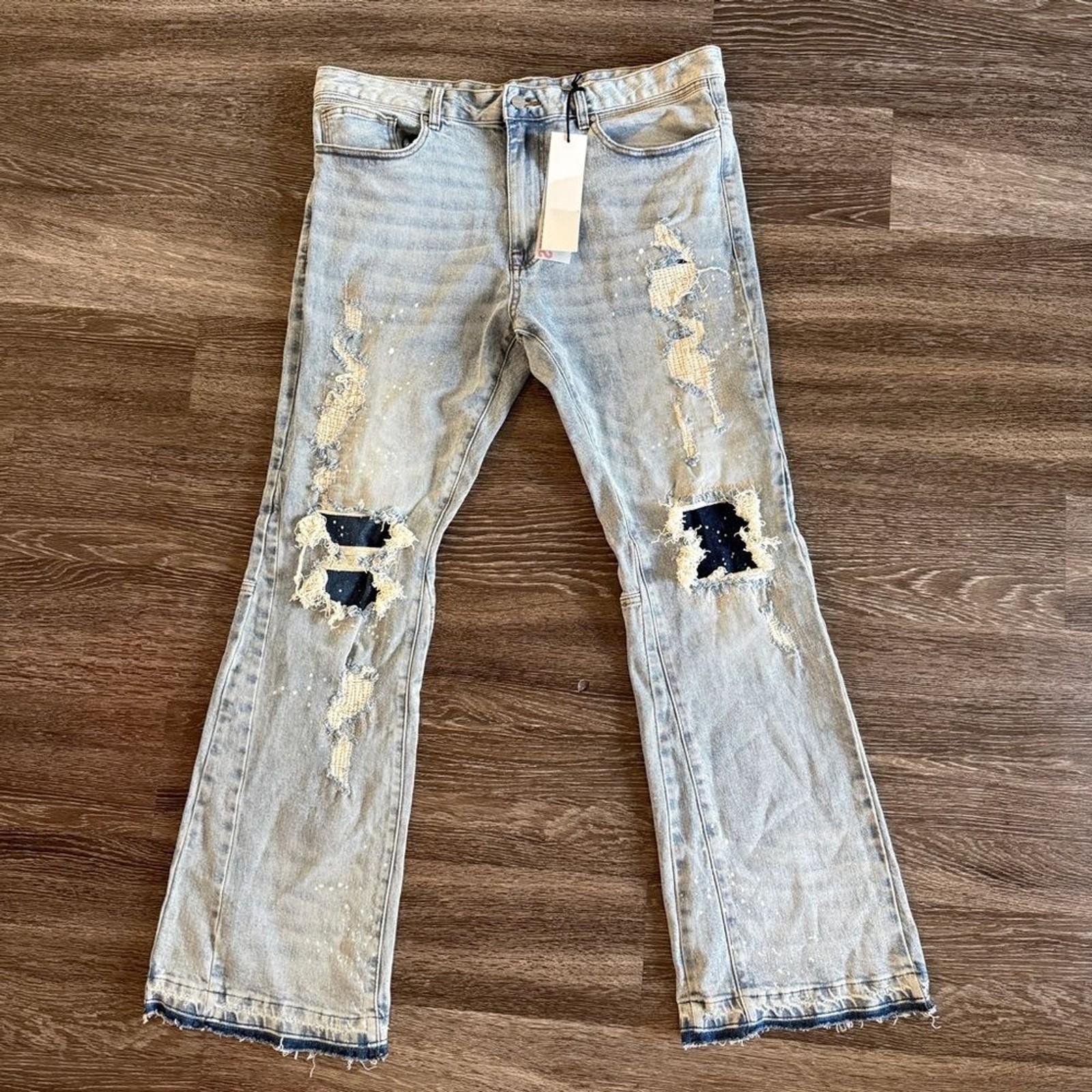 First Row Knee Destroyed Slim Flare USA Distressed Casual Streetwear 40″/33″
