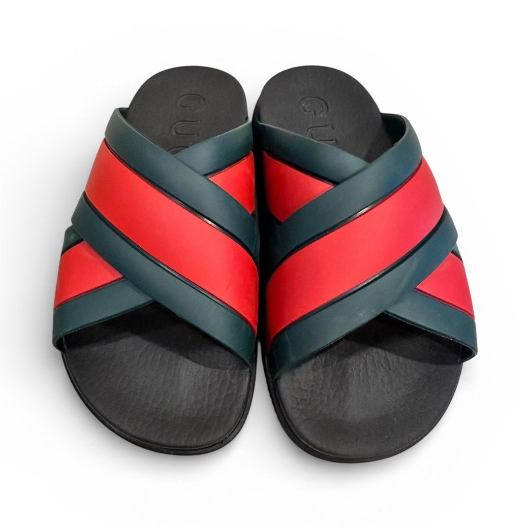 Gucci Web Stripe Rubber Slide Sandals Red Green COA GG Logo Women’s Size 5 35eu