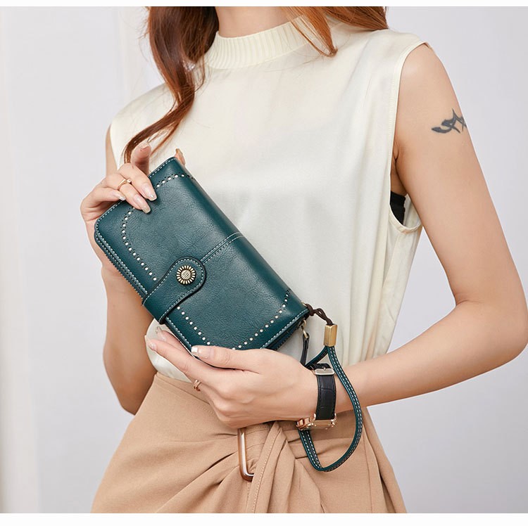 RFID Blocking Women’s Long Zipper Wallet, Large Capacity Clutch Purse For Daily