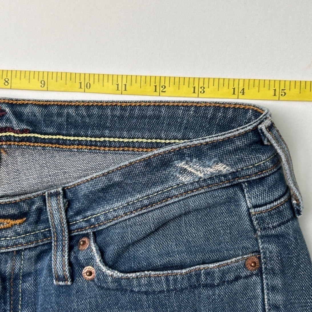 Hint Womans Low Rise Bootcut Jeans Size 8/9 Blue Distressed Streetwear Stretch