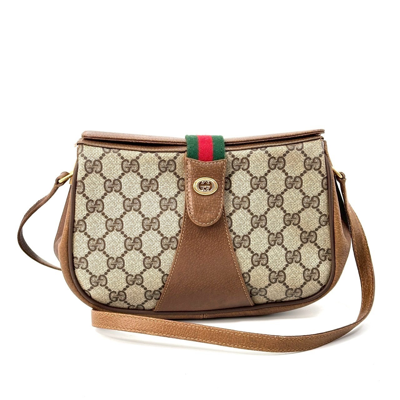 Vintage GUCCI Shoulder Bag Sherry Line PVC Leather GG Beige Authentic