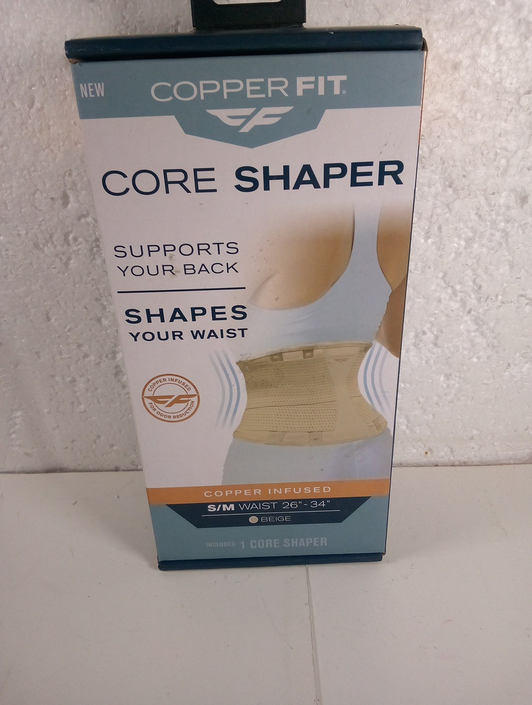 New – COPPER FIT Core Waist Belt Trainer Shaper Women Beige S/M Waist 26″-34″