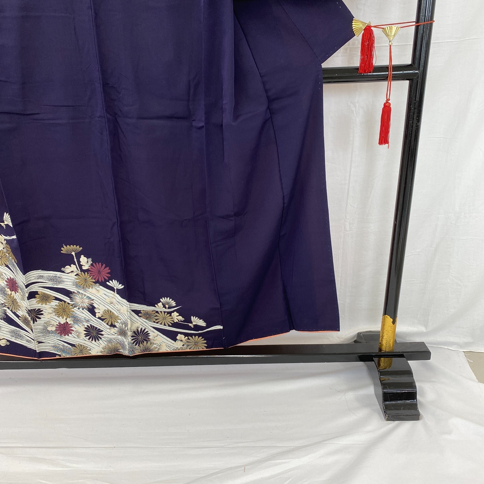 Japanese Vintage Kimono Polyester Navy Komon Traditional Authentic Length 58in