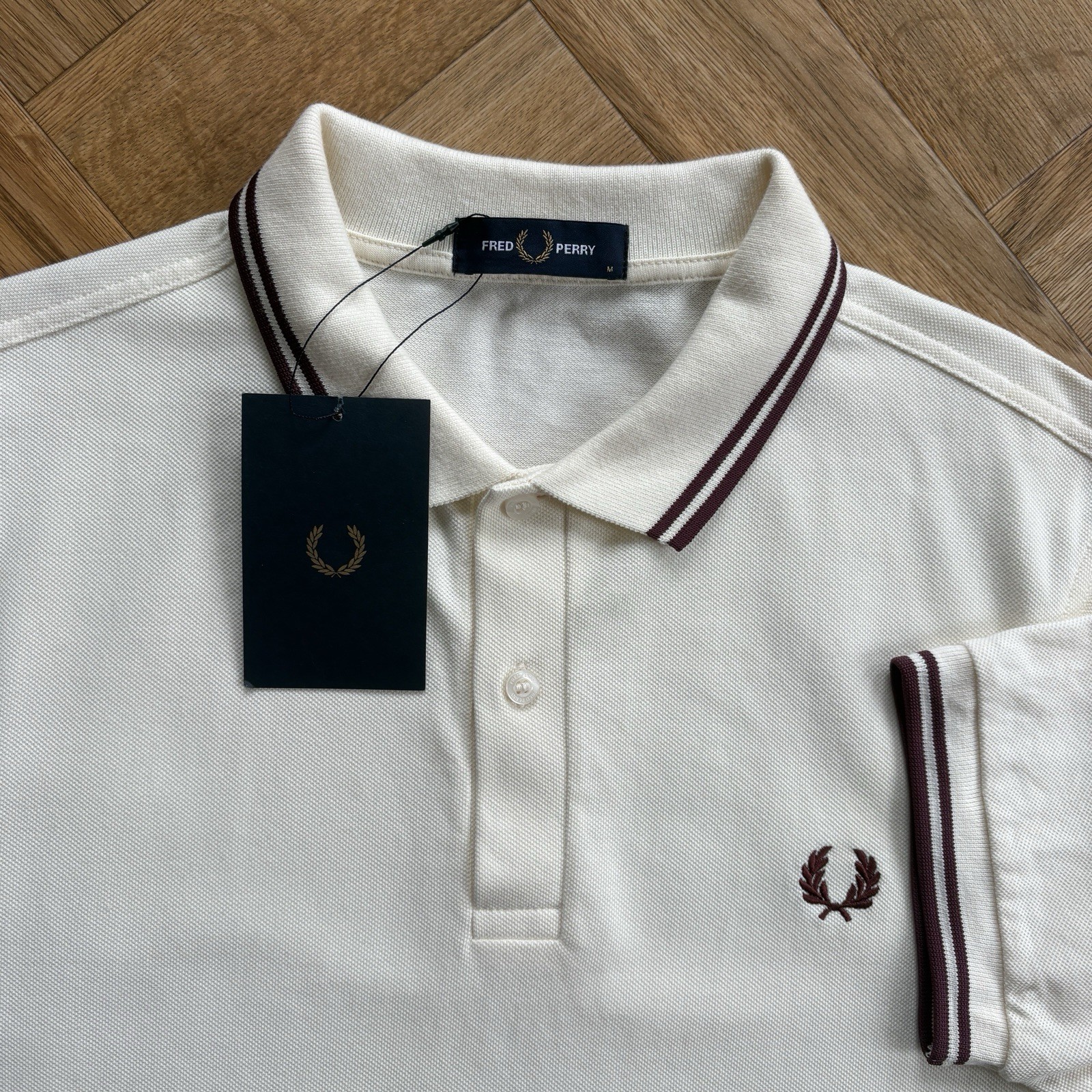 BNWT Fred Perry M3600 Short Sleeve Twin Tipped Polo Shirt Ecru Size Medium