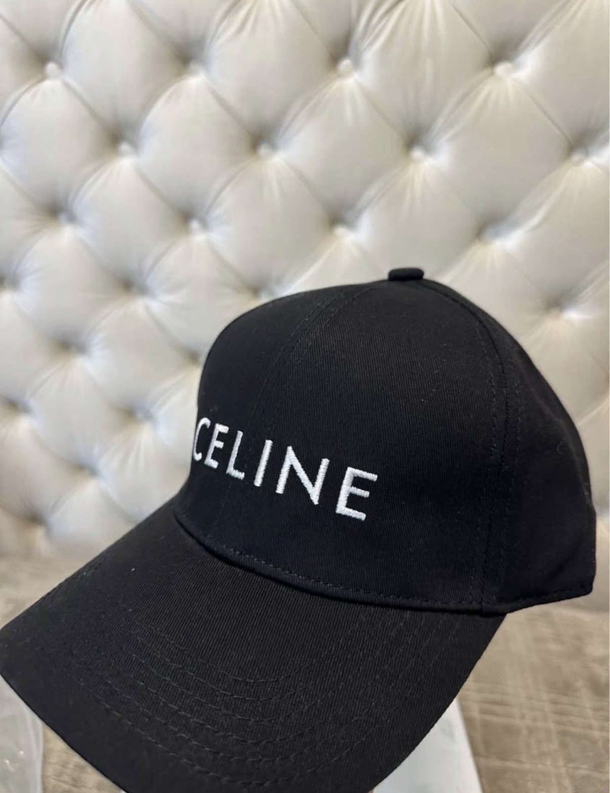 CELINE Black Logo Embroidered Adjustable Cotton Baseball Cap Women’s Size M