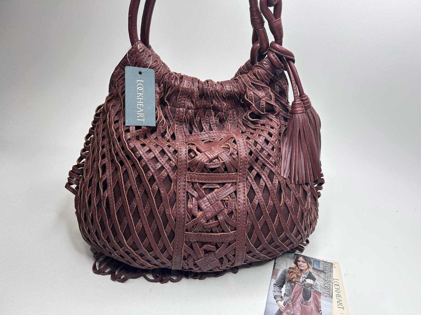 LOCKHEART Charlottes Web Elain Cognac $545 NWT Hobo Shoulder Bag Leather Slouchy