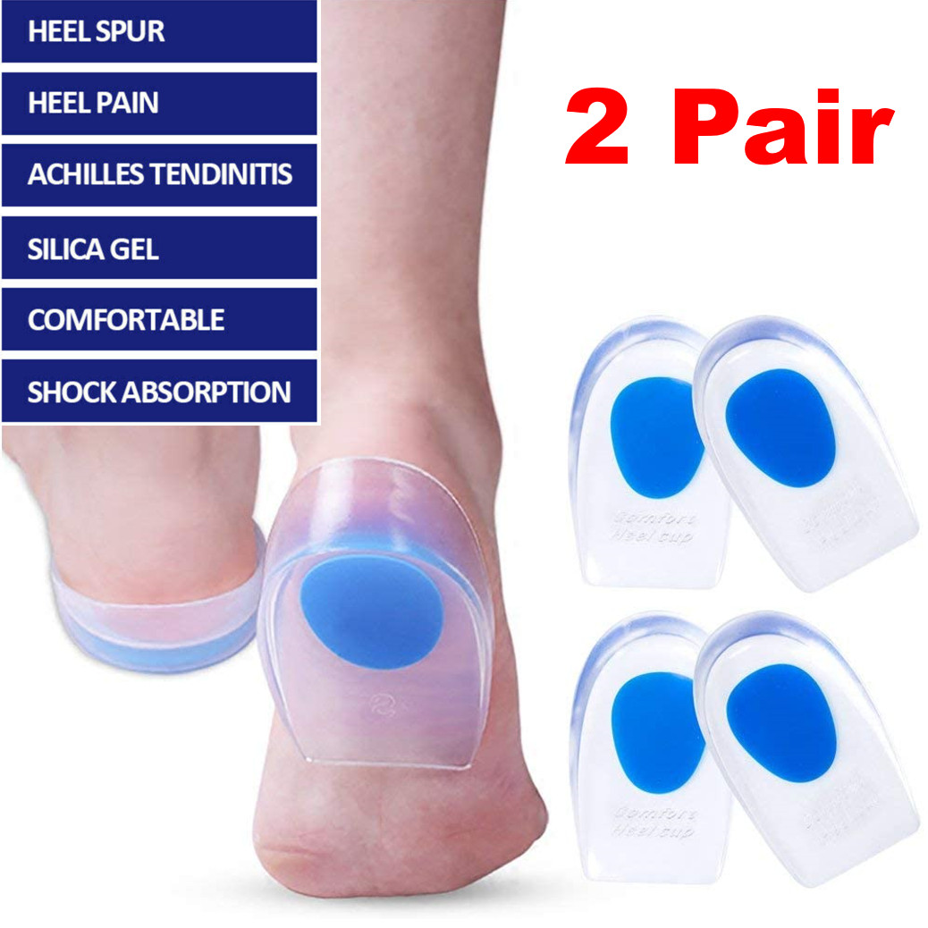 2 Pair Gel Foot Cups Heel Support Spur Insoles Pad Pain Relief Cushion Men&Women