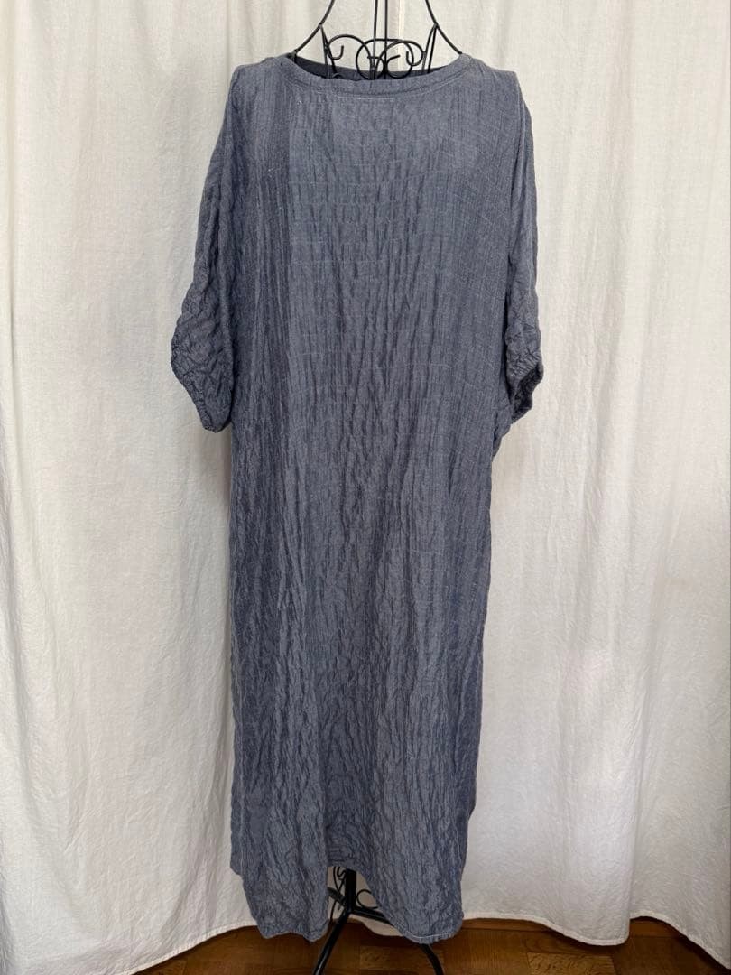 Blue Trick Indigo Long Dress Dolman Sleeve Boat Neck Free Size