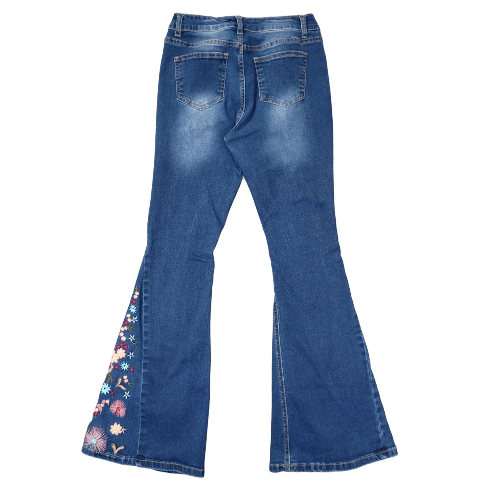 Bamboo Flare Bell Bottom Pink Floral Embroidered Jeans Boho Hippie 90s Size 7