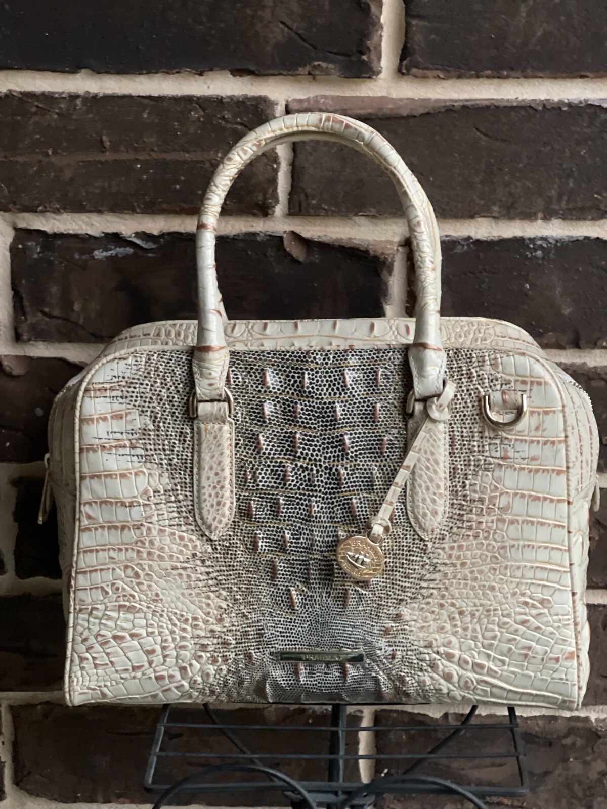 NWT$345 BRAHMIN Marissa Ivory Iguana Lthr Satchel lizard cream gray NO STRAP