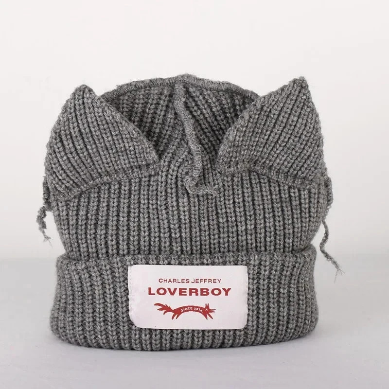 Loverboy Cat Ear Knit Hat Solid Warm Pig Ear Woolen Hat Cute Fashion Hooded SALE