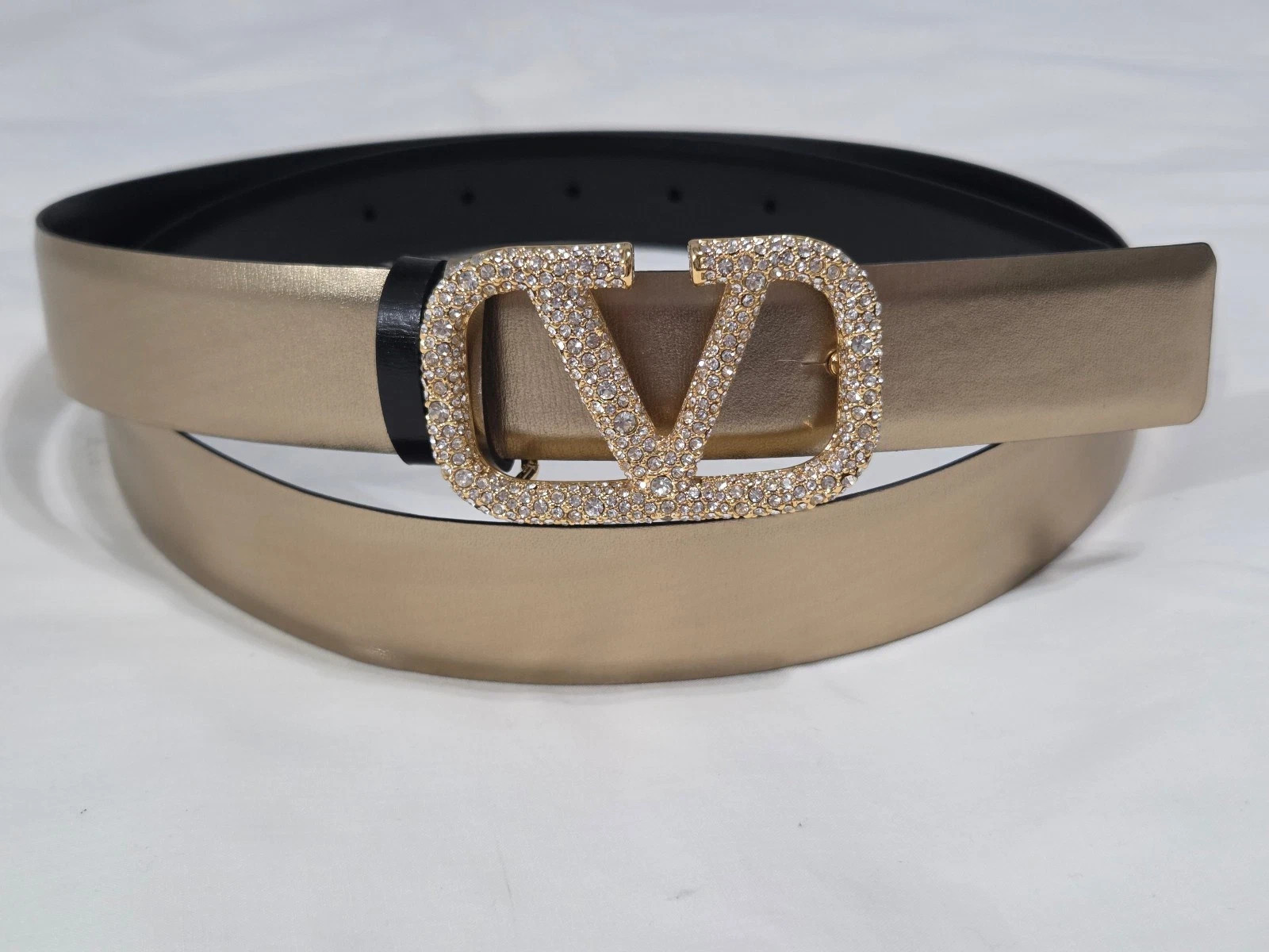 Valentino Garavani Reversible Gold & Black Rhinestone Studded Belt 95cm