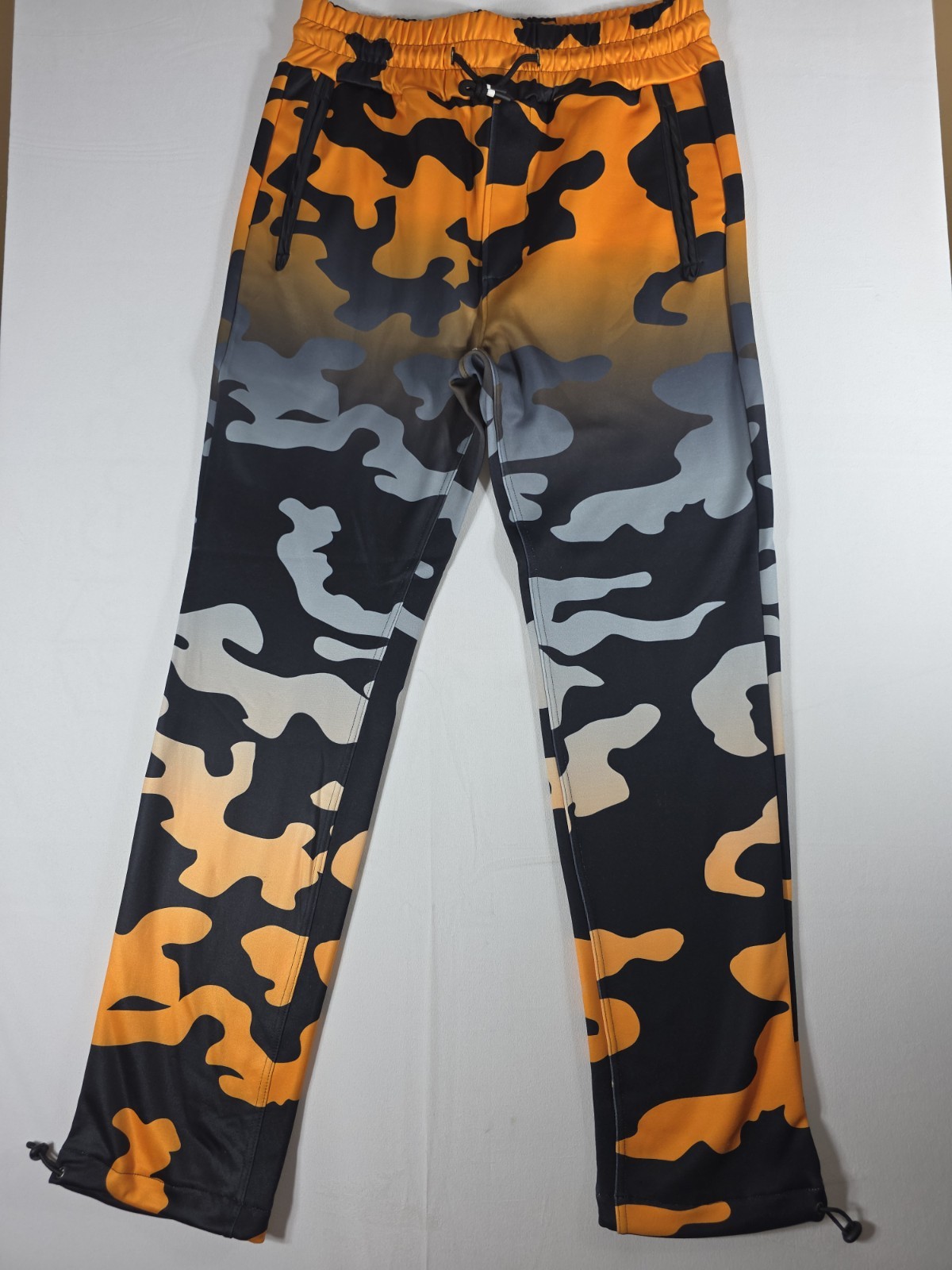CREATE 2MRW Mens Medium Orange Grey Ombre Camo Track Pants Joggers Drawstring