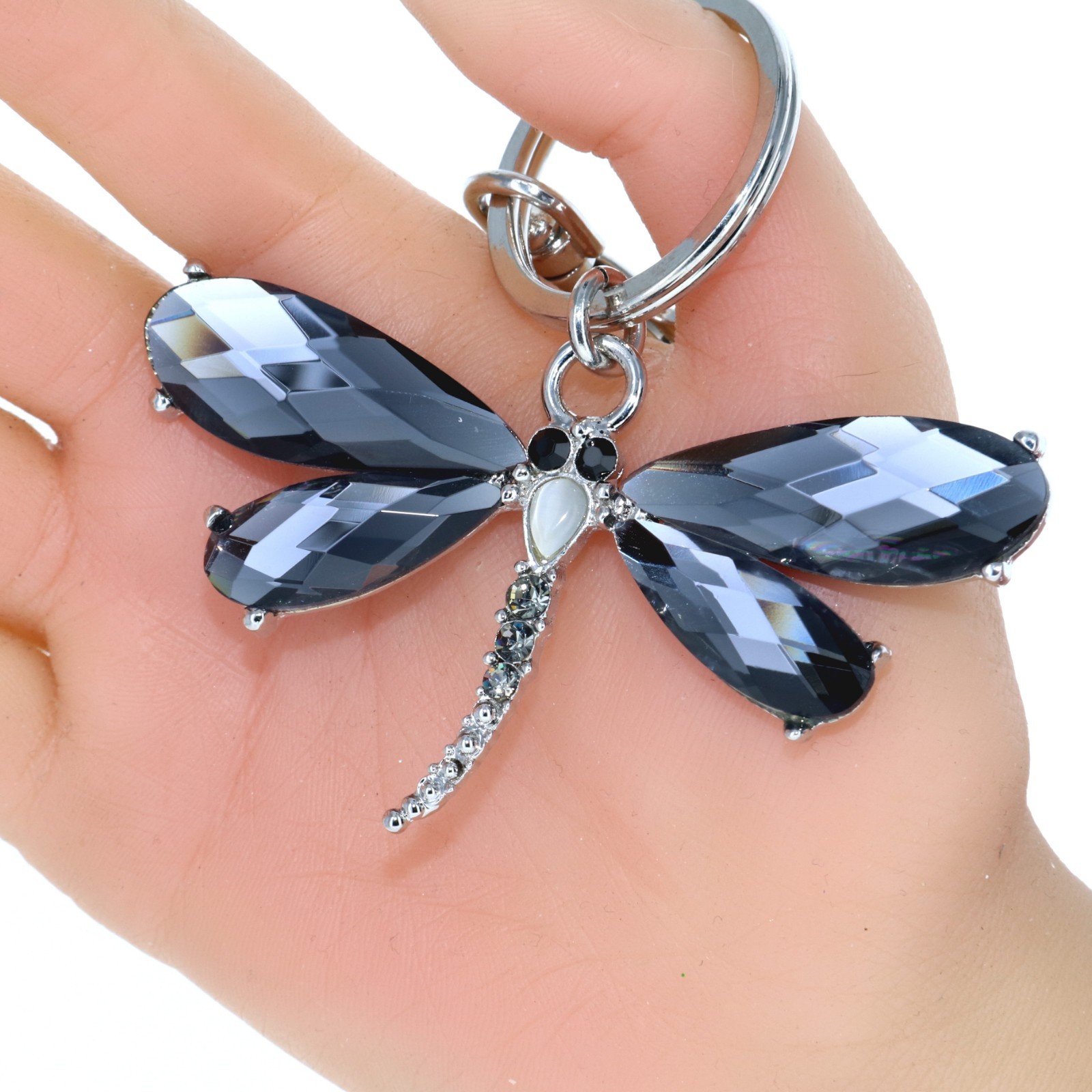 Large Charming Insect Dragonfly Keychain Pendant Rhinestone Crystal