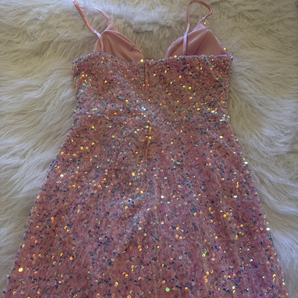 B. Smart Pink Sequin Maxi Sweetheart Spaghetti Straps Zip Back Juniors 7/8