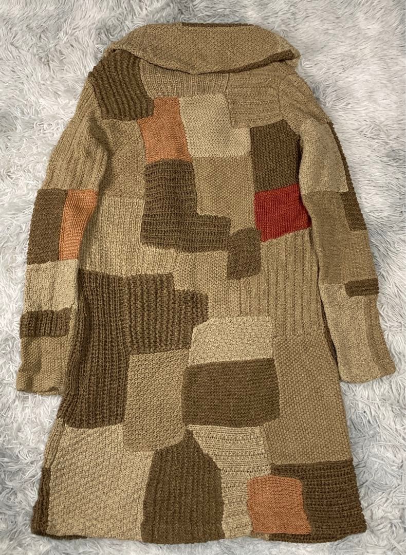 RALPH LAUREN Silk Patchwork Long Cardigan Size L Shoulder 50cm 19.7in Luxury