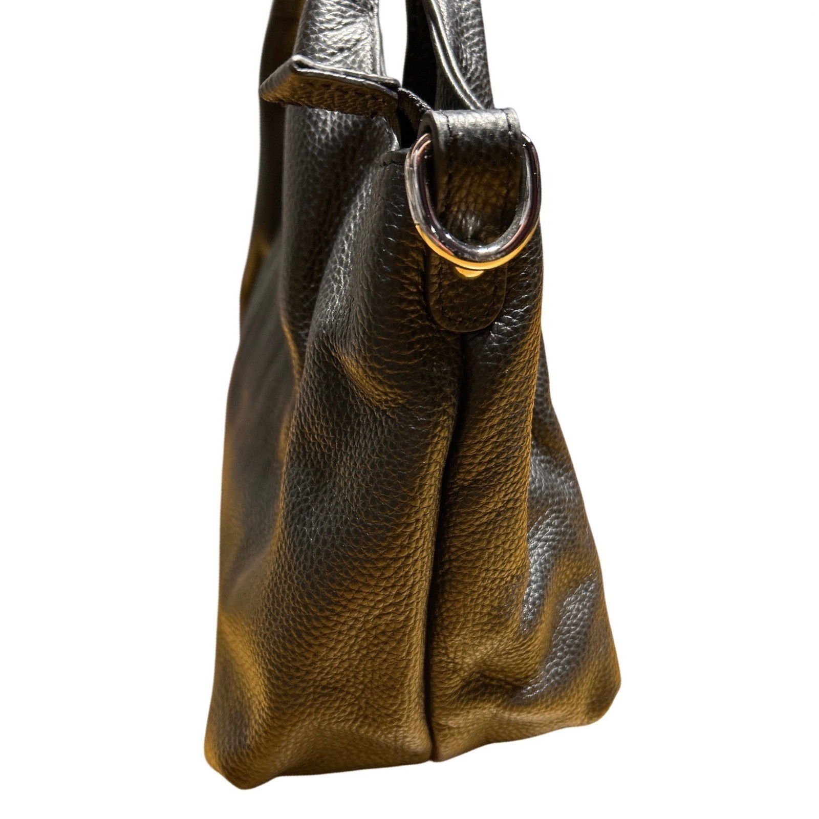 Iswee Leather Hobo Handbag Black Textured Silver Hardware 13″ Long 6.75″ Tall