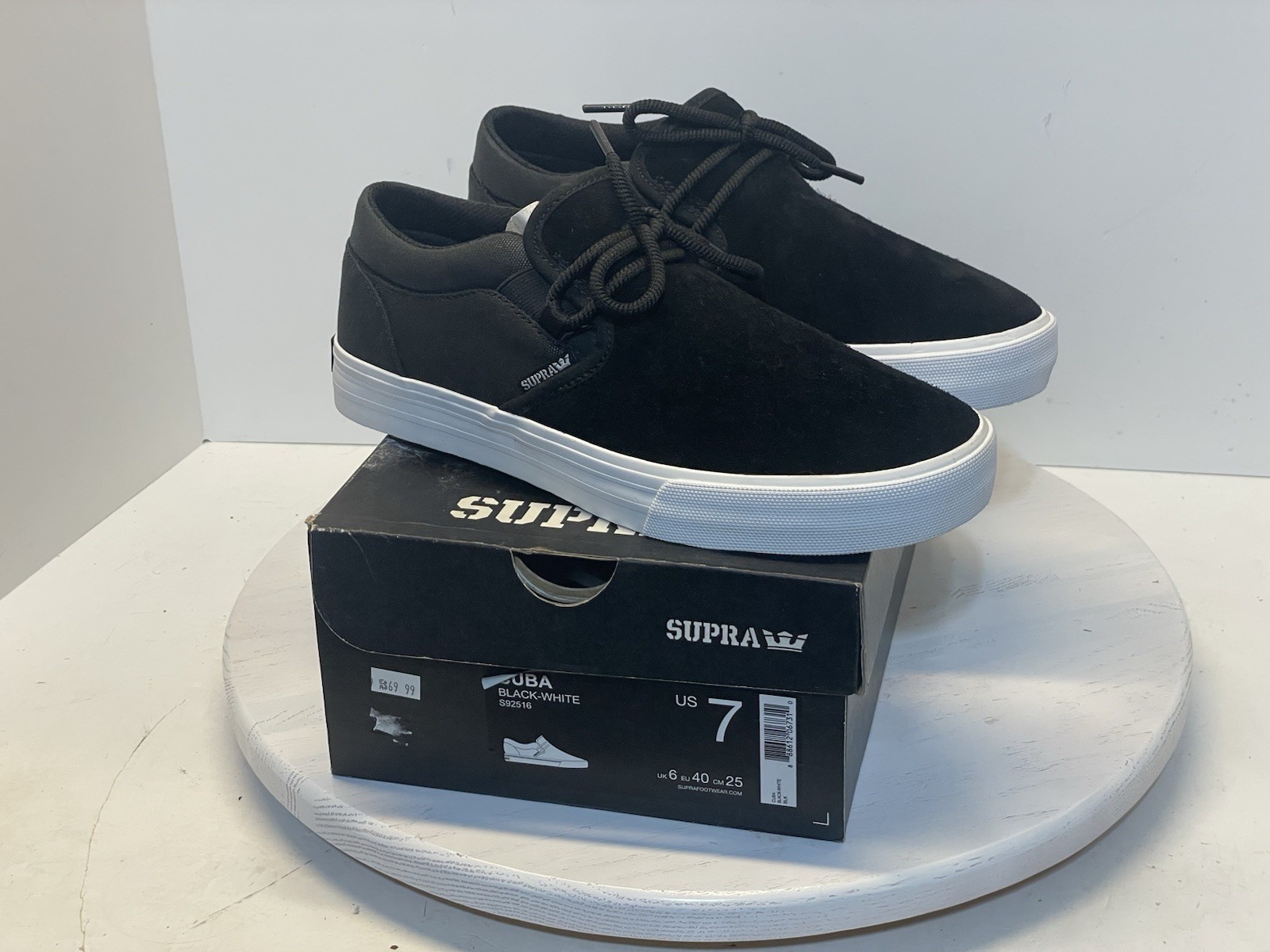 New! SUPRA CUBA Black White Skate Shoes Woman’s Sz US 9 Or Men’s 7! Rad!