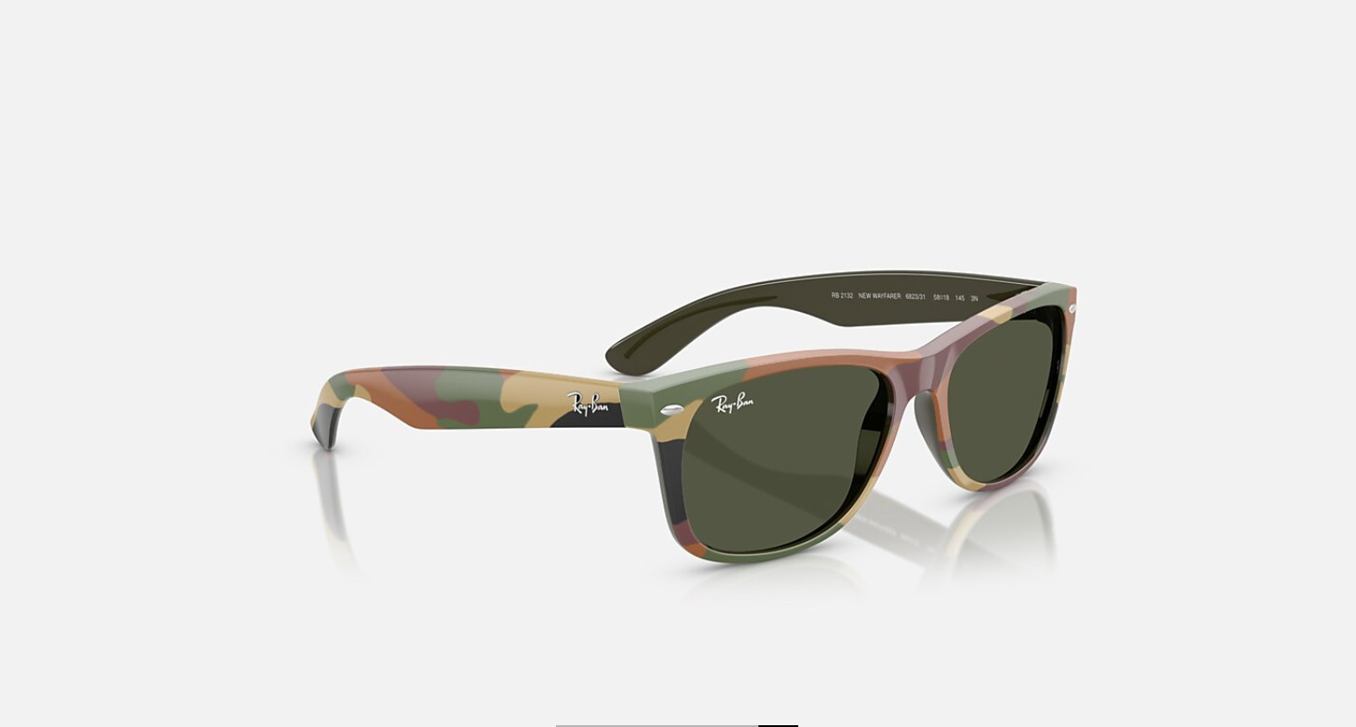 Ray-Ban New Wayfarer Green Camuflage/Green 55 mm Sunglasses RB2132 682331 55-18