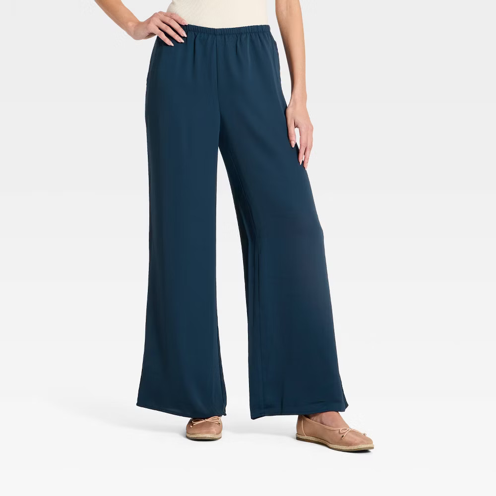 Women Modern Wide Leg Pull-On Pants – A New Day Navy Blue