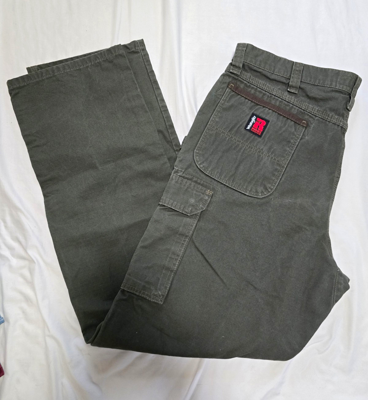 Wrangler RIGGS Workwear Men’s Green Canvas Cargo Pants Straight Leg 38×36