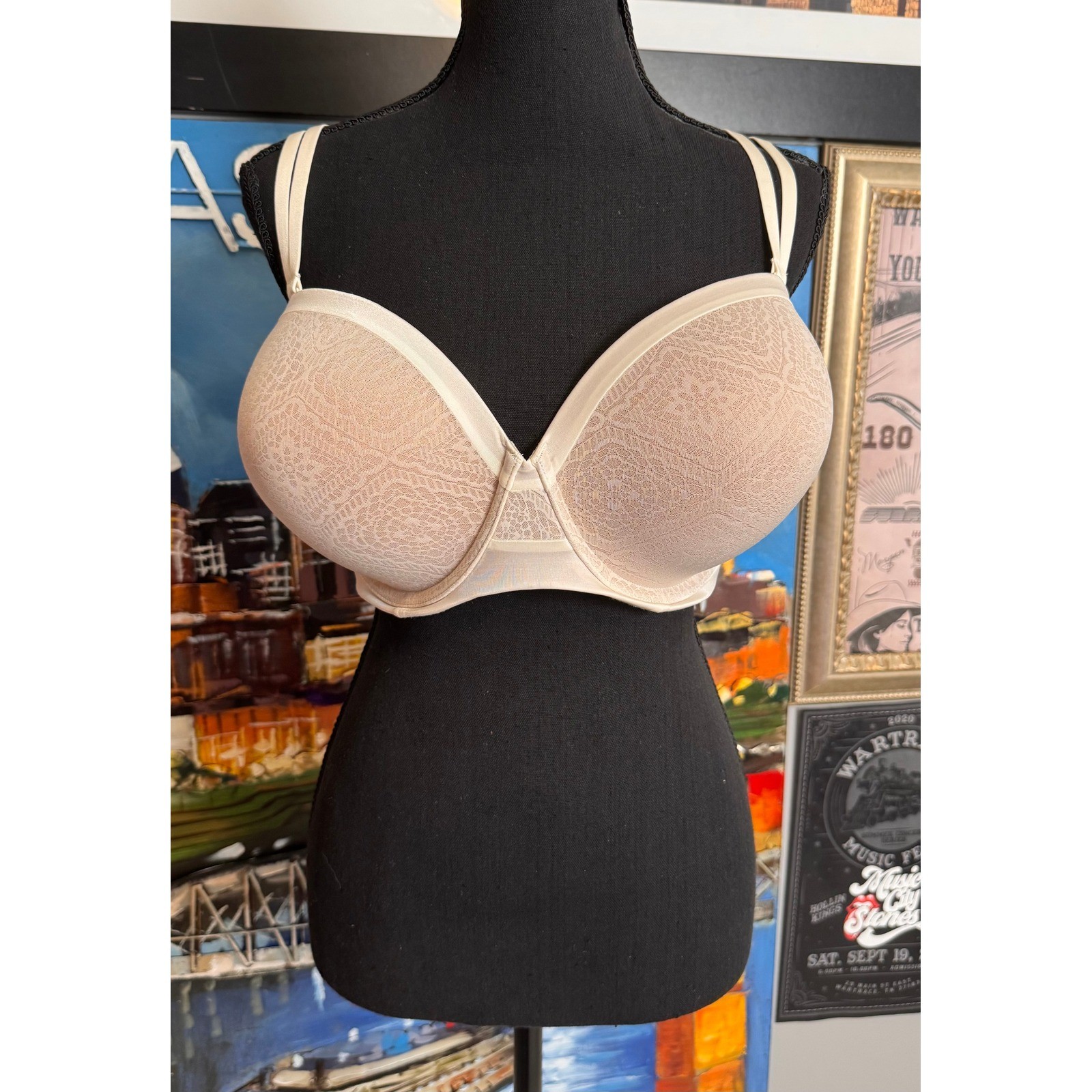 Ambrielle Multi-Way Strapless Bra 44D Pristine Ivory Lace Lightly Lined NEW