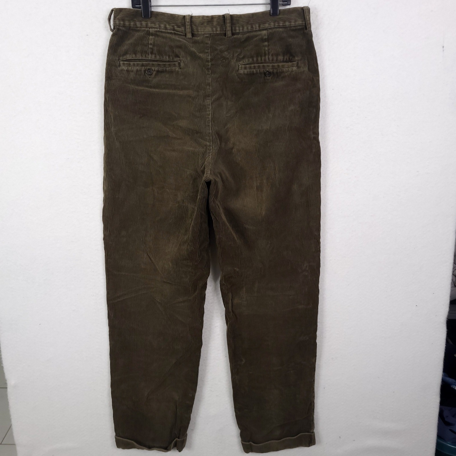 Gap Corduroy Pants Mens Relaxed Fit Pleated Olive 36×34 Fit 34×32 cuffed