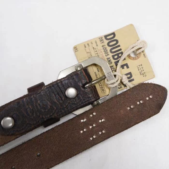 RRL Double RL Vintage Studded & Jeweled Distressed Brown Leather Belt Size 34