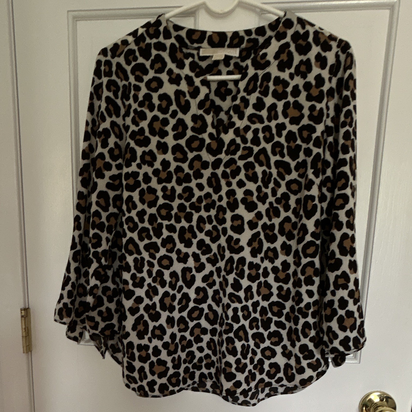 MICHAEL Michael Kors Women’s Black Beige Leopard Animal Print Blouse Size M