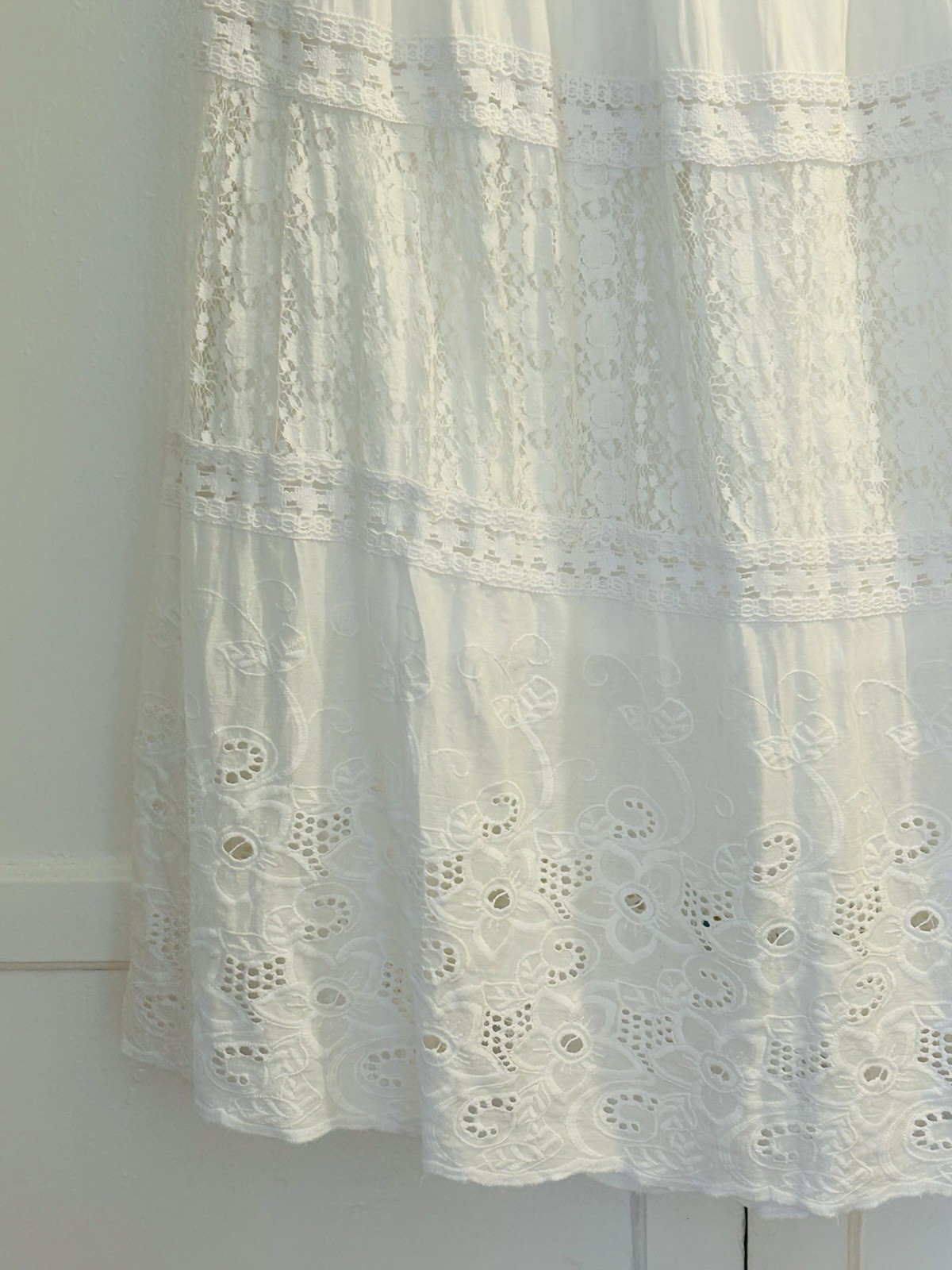 Small/Medium/ Large New White Cotton Eyelet Lace Tiered Aline Skirt Lined