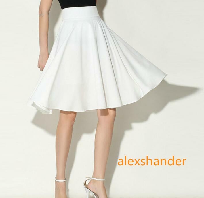 New Women Midi Flared Knee Length Skater Skirt Ladies Stretch Office Work Skirt