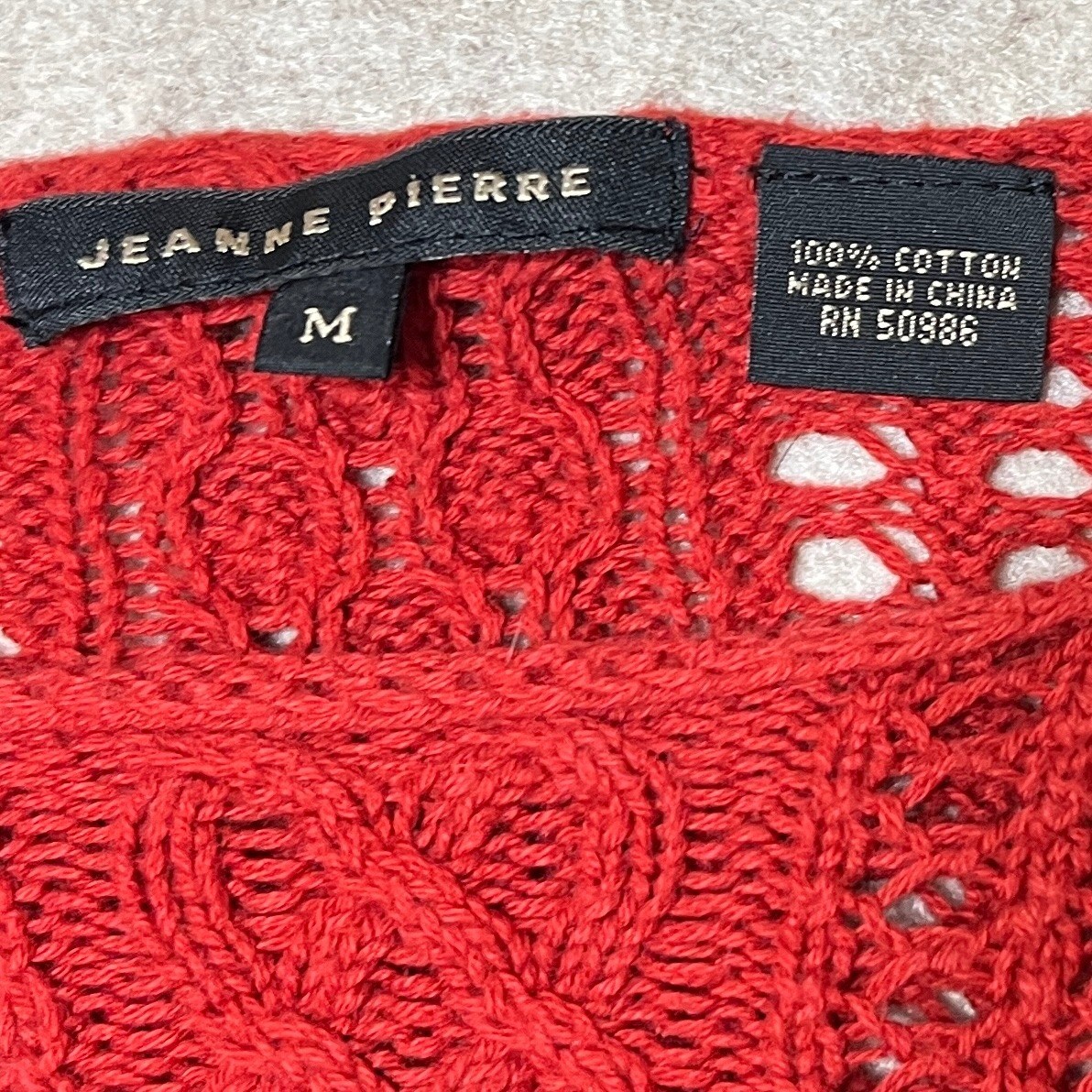 Jeanne Pierre Open Knit Cable Pointelle Cotton Sweater Rust Orange Red – Medium