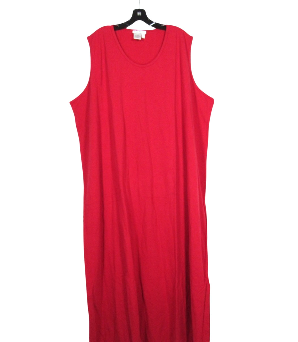 ULLA POPKEN Red TWILL Sleeveless RELAXED FIT Scoop Neck MAXI SHIFT DRESS 28/30