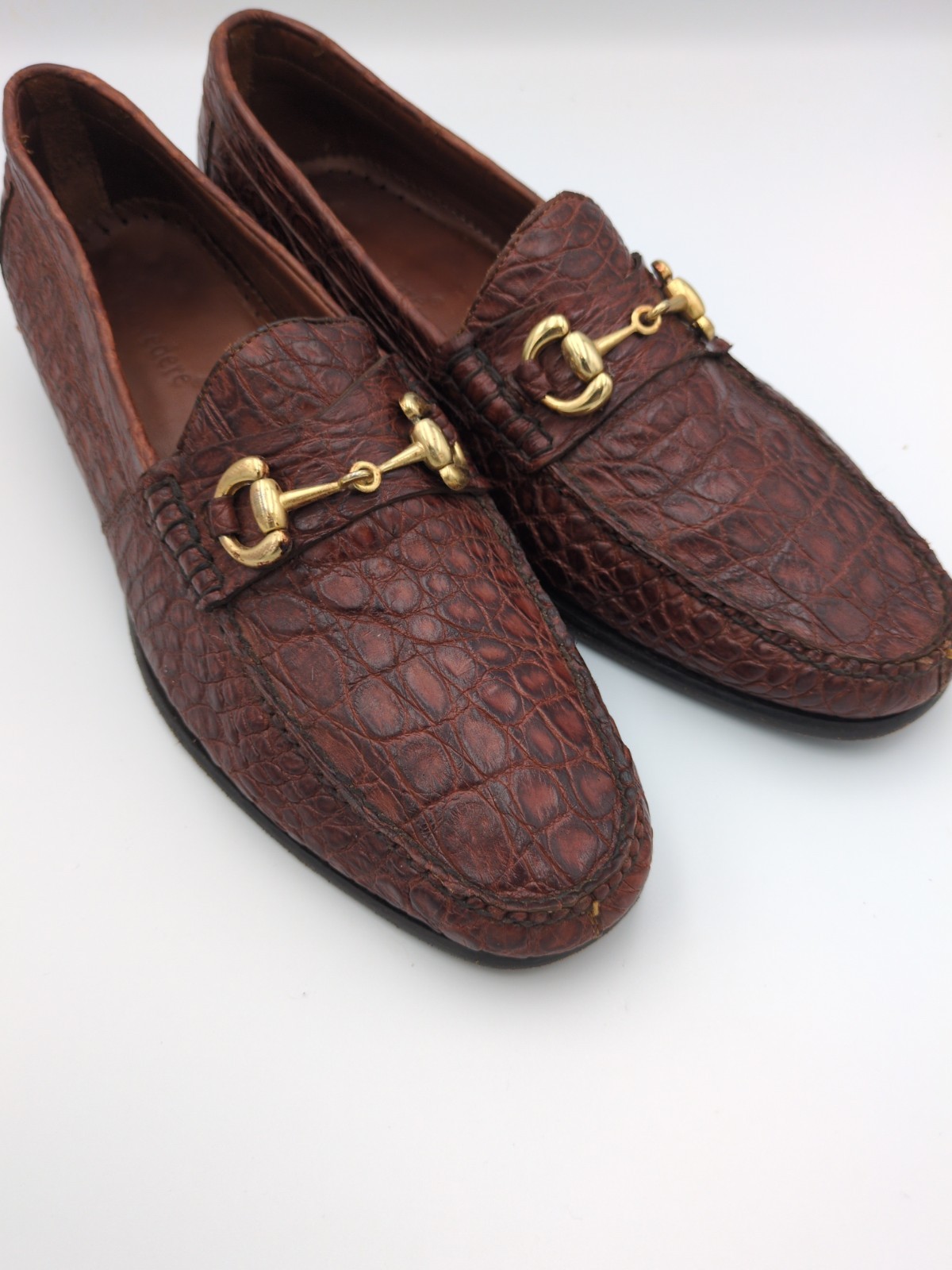 Genuine Crocodile Leather Loafers From Belvedere Studios Size 8.5 Mens. Used.