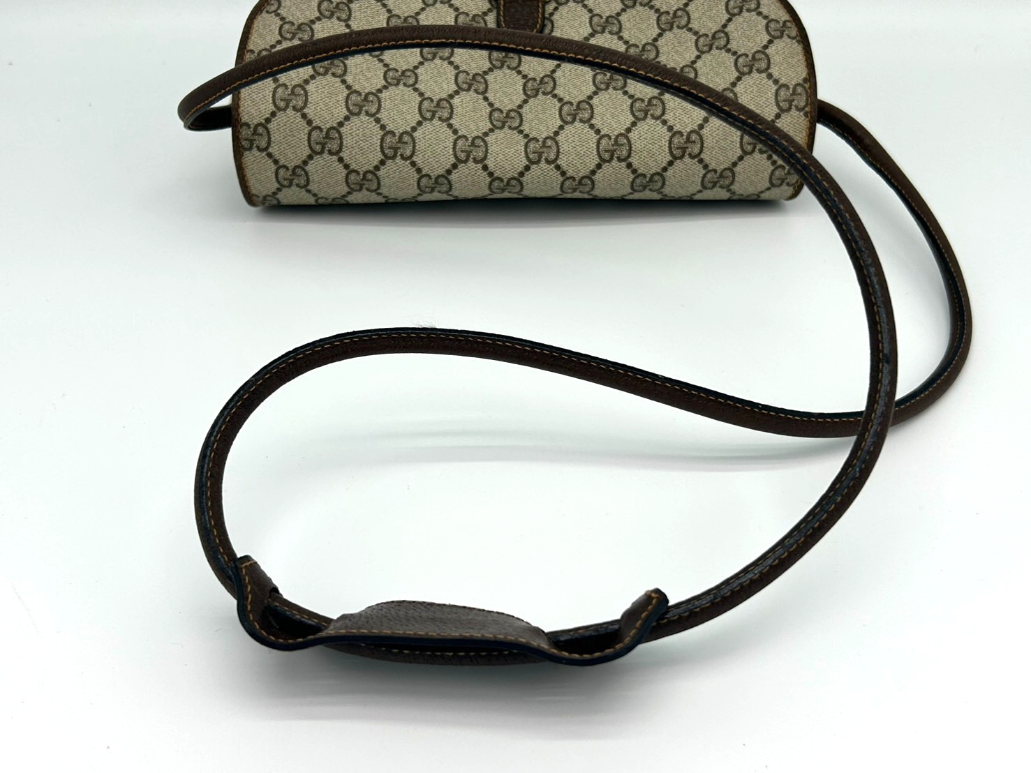 GUCCI Shoulder Bag GG Supreme Brown PVC Leather Vintage Authentic
