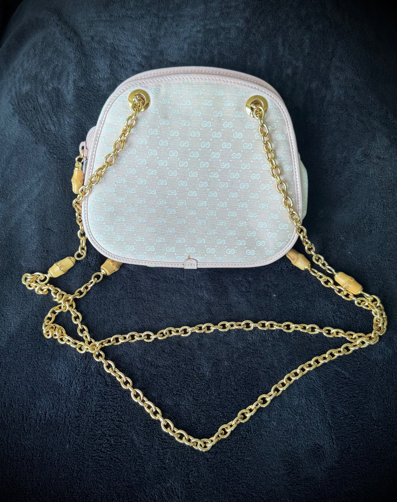 RARE Pink Gucci GG Vintage Canvas Bag with bamboo-accent chain strap