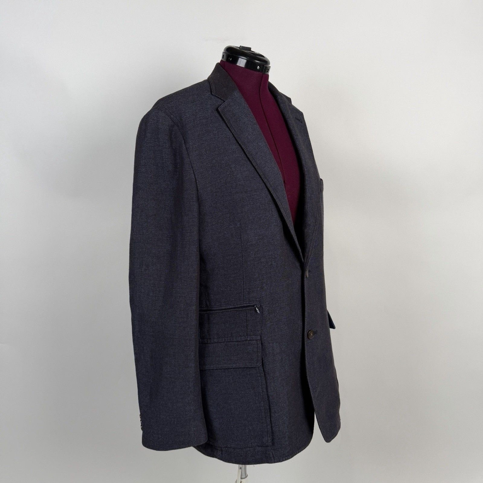 Kroon Linen Wool Unstructured Blue Blazer 44L Sport Coat Jacket Double Vented