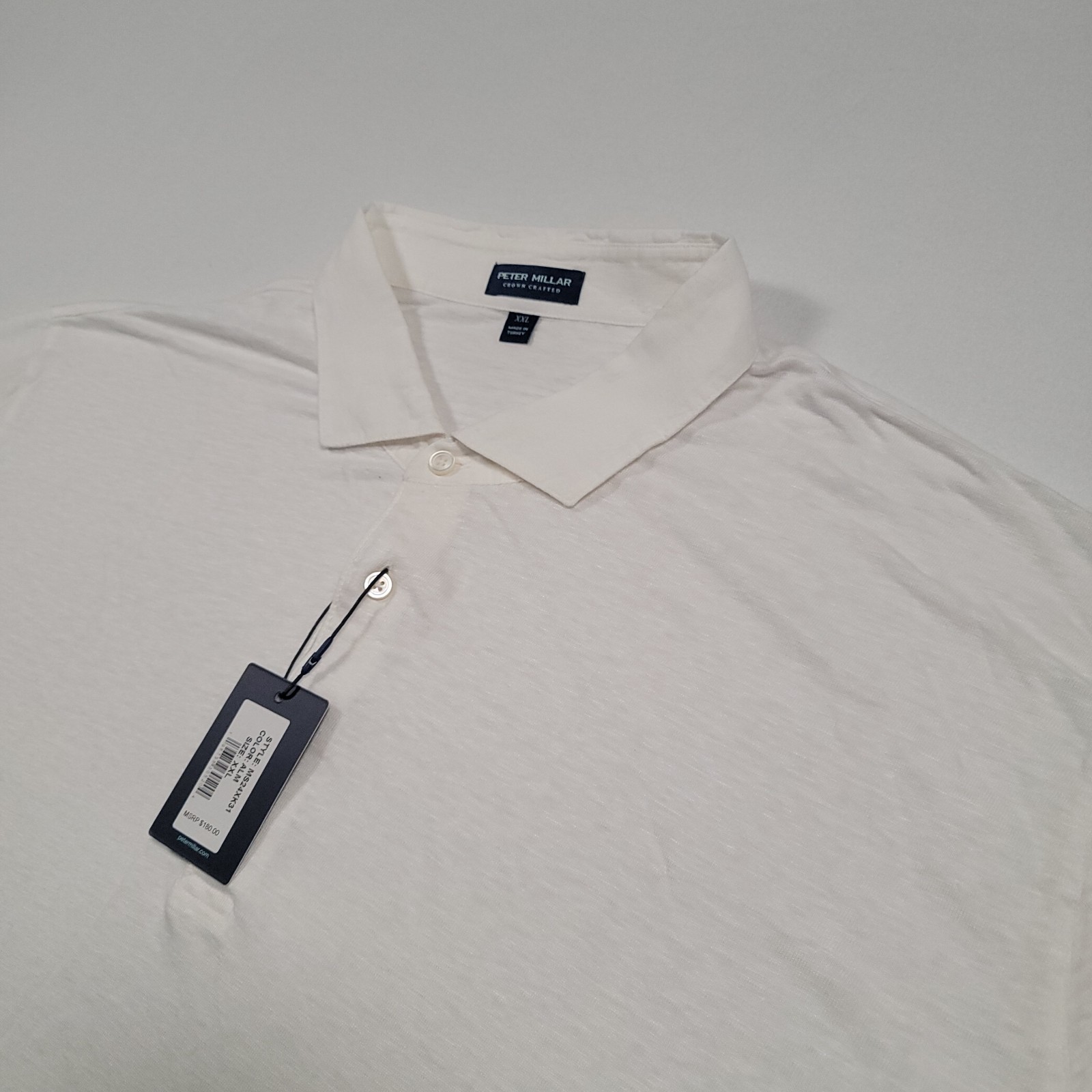 Peter Millar Crown Crafted Greystone Polo Men XXL White Almond 100% Linen